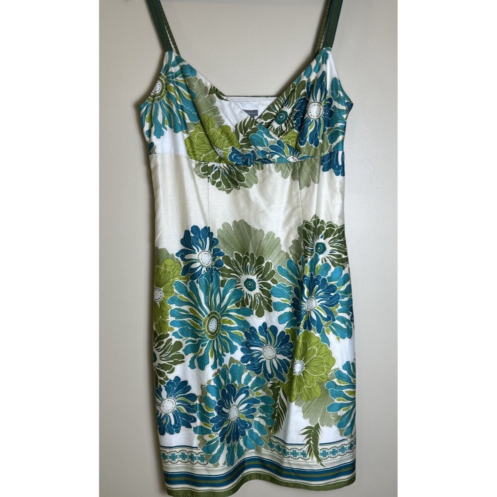 Ann Taylor 10 Floral Print Spaghetti Strap Fully Lined Cotton Garden Party Dress